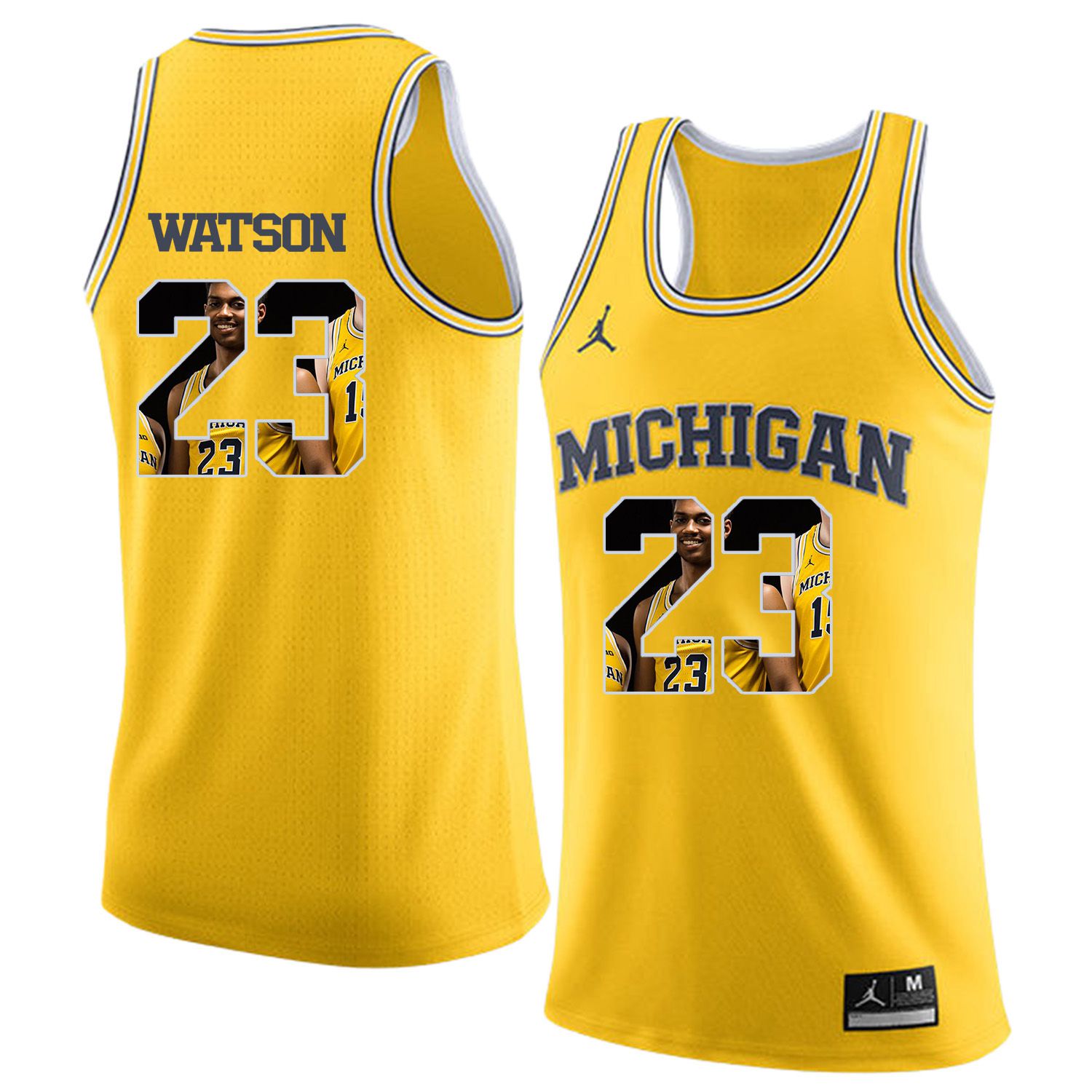 Men Jordan University of Michigan Basketball Yellow 23 Watson Fashion Edition Customized NCAA Jerseys